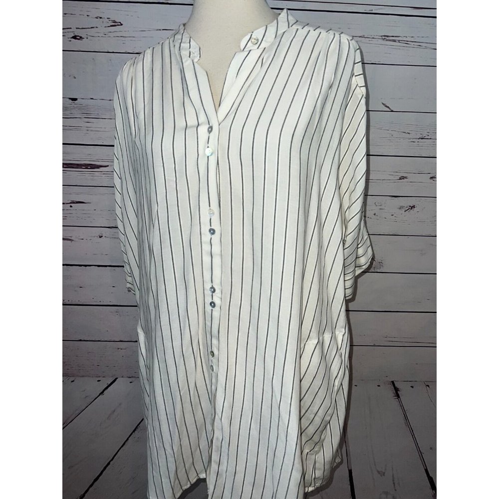 Soft Surroundings Tunic Top White Large 2AM85 Shirt Blouse Striped Belmot Womens